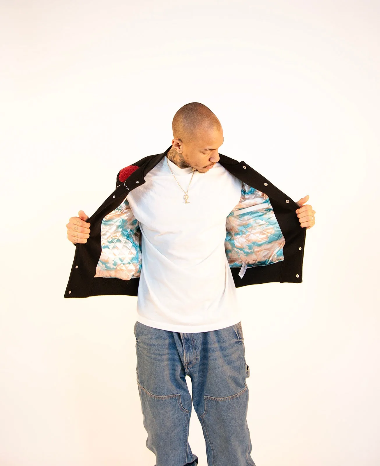 AIR BALLOON VARSITY JACKET | BLACK