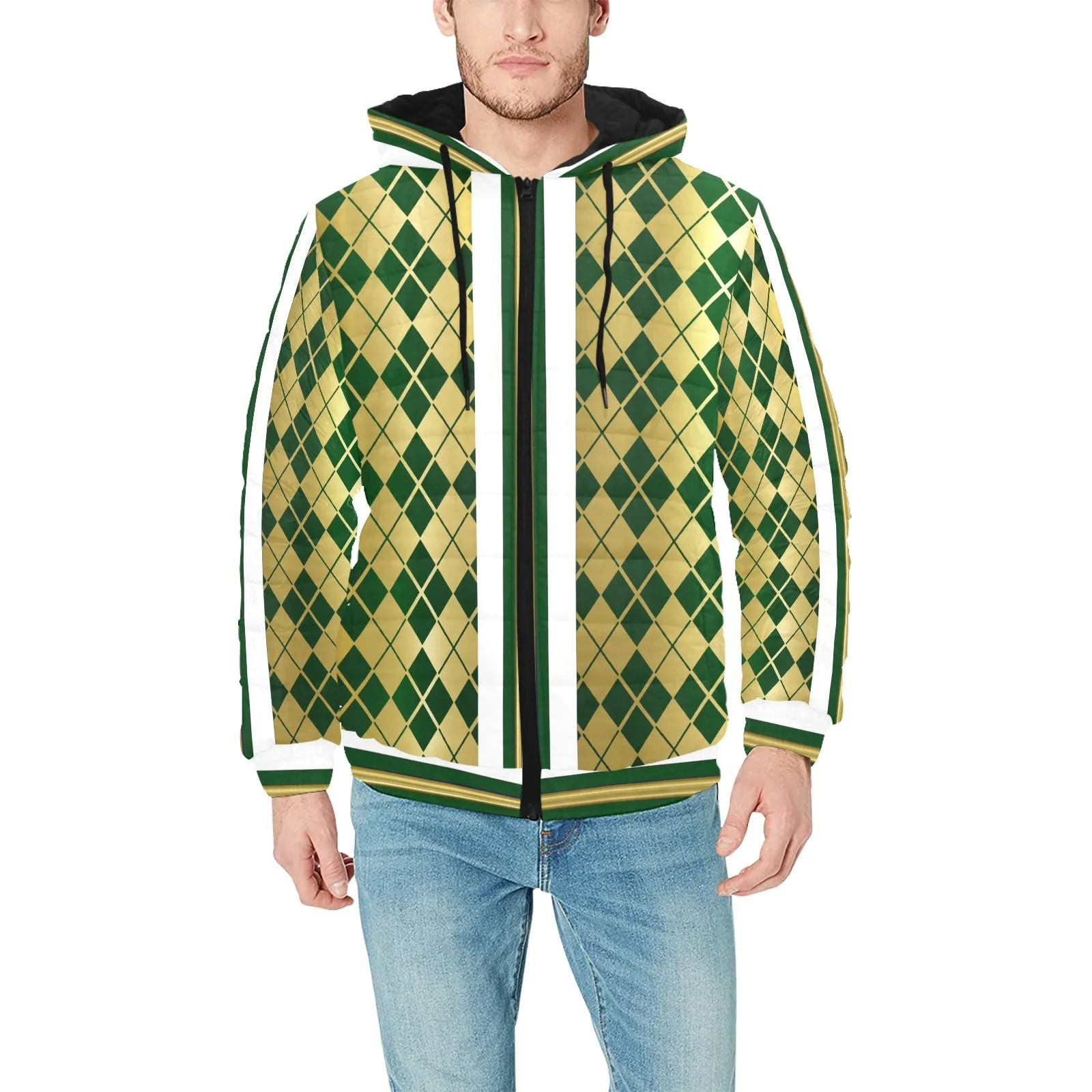 ARLEQUIN GREEN PADDED HOODIE JACKET