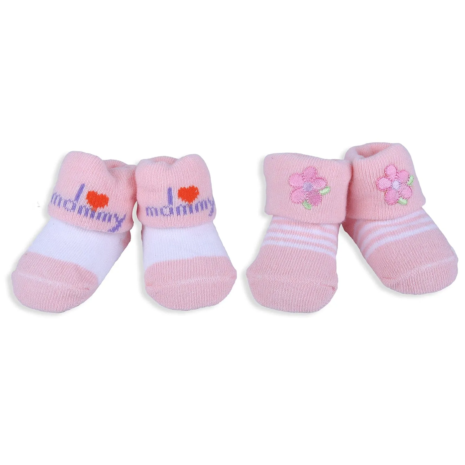 Baby Moo I Love Mommy Floral Newborn Breathable Infant Cotton Socks - Pink