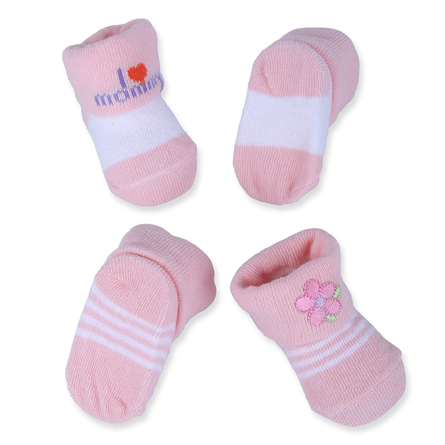 Baby Moo I Love Mommy Floral Newborn Breathable Infant Cotton Socks - Pink