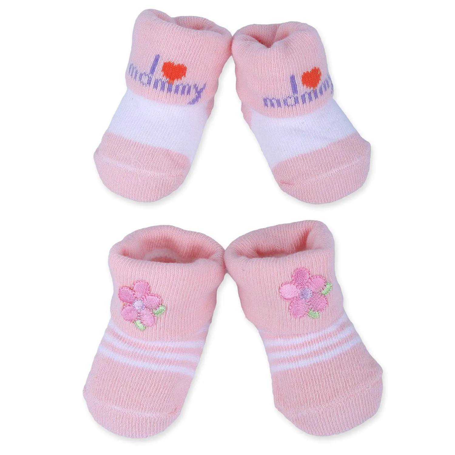 Baby Moo I Love Mommy Floral Newborn Breathable Infant Cotton Socks - Pink