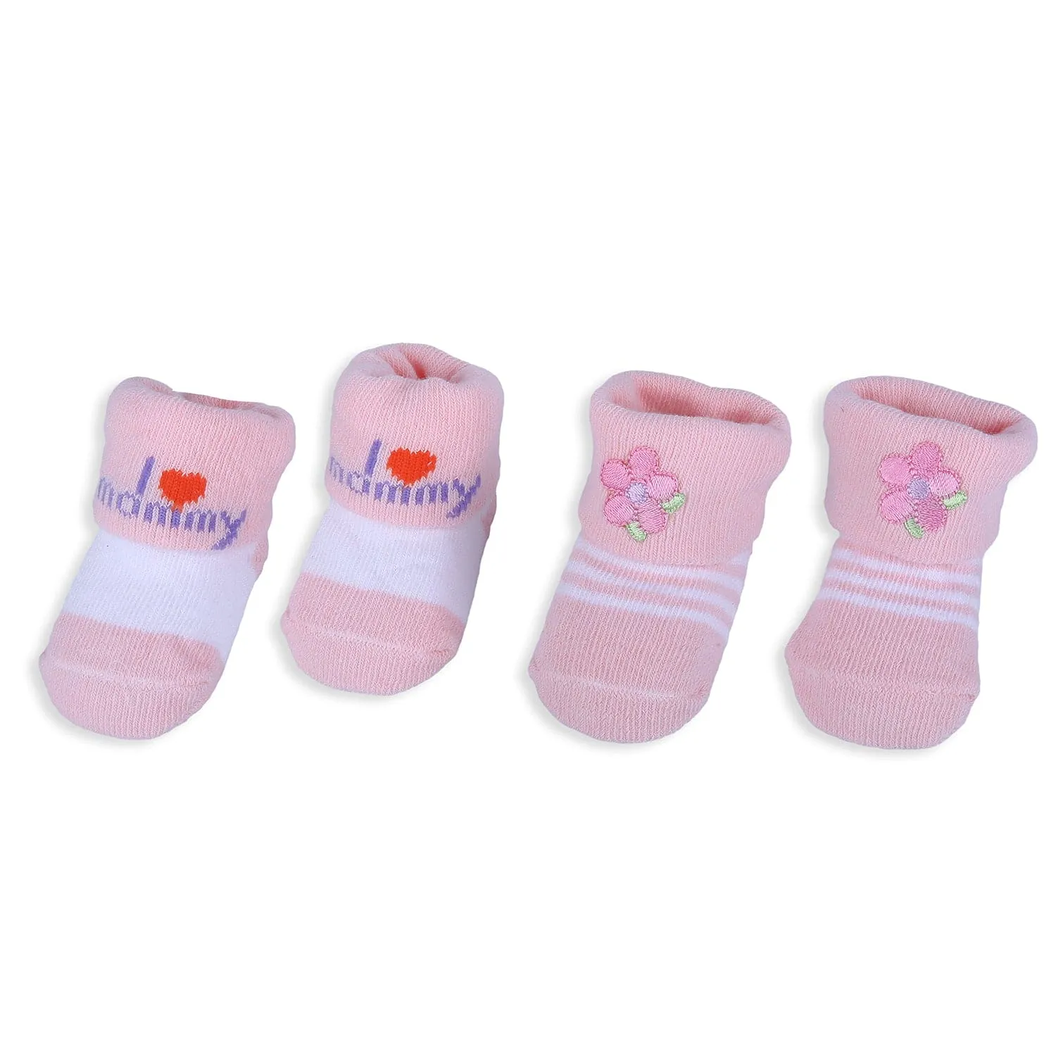 Baby Moo I Love Mommy Floral Newborn Breathable Infant Cotton Socks - Pink