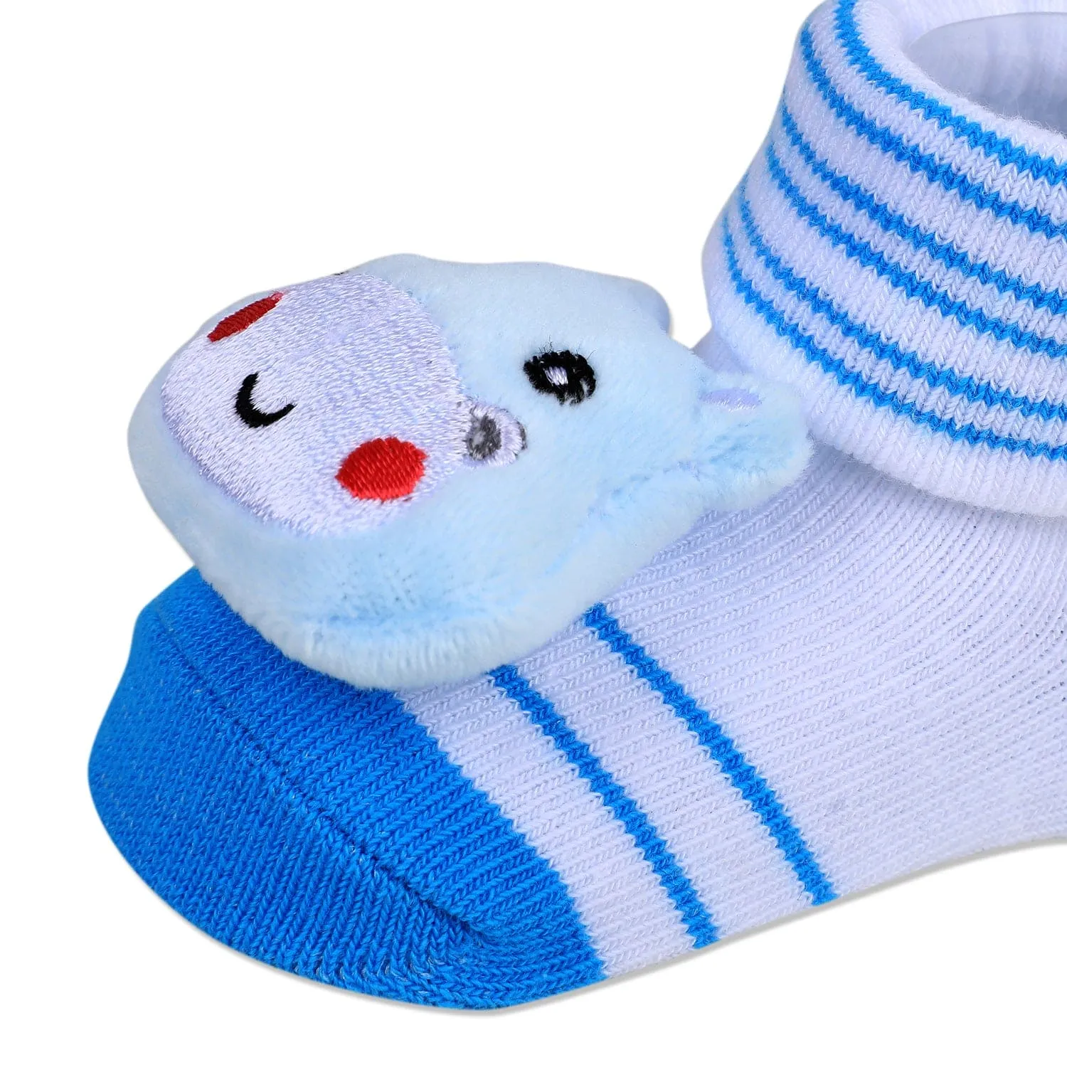 Baby Moo Little Hippo Cotton Anti-Skid 3D Socks - White