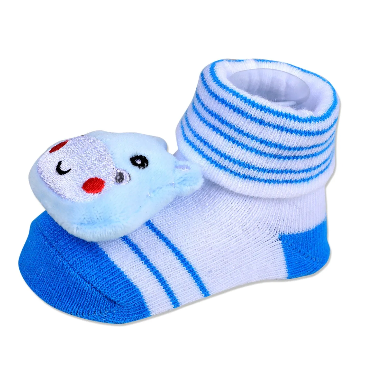 Baby Moo Little Hippo Cotton Anti-Skid 3D Socks - White