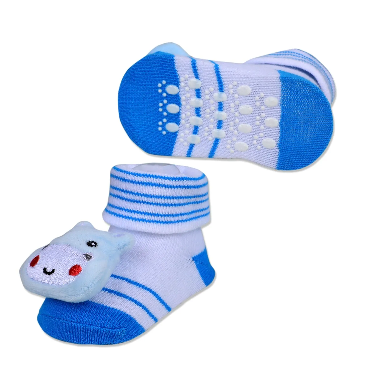 Baby Moo Little Hippo Cotton Anti-Skid 3D Socks - White