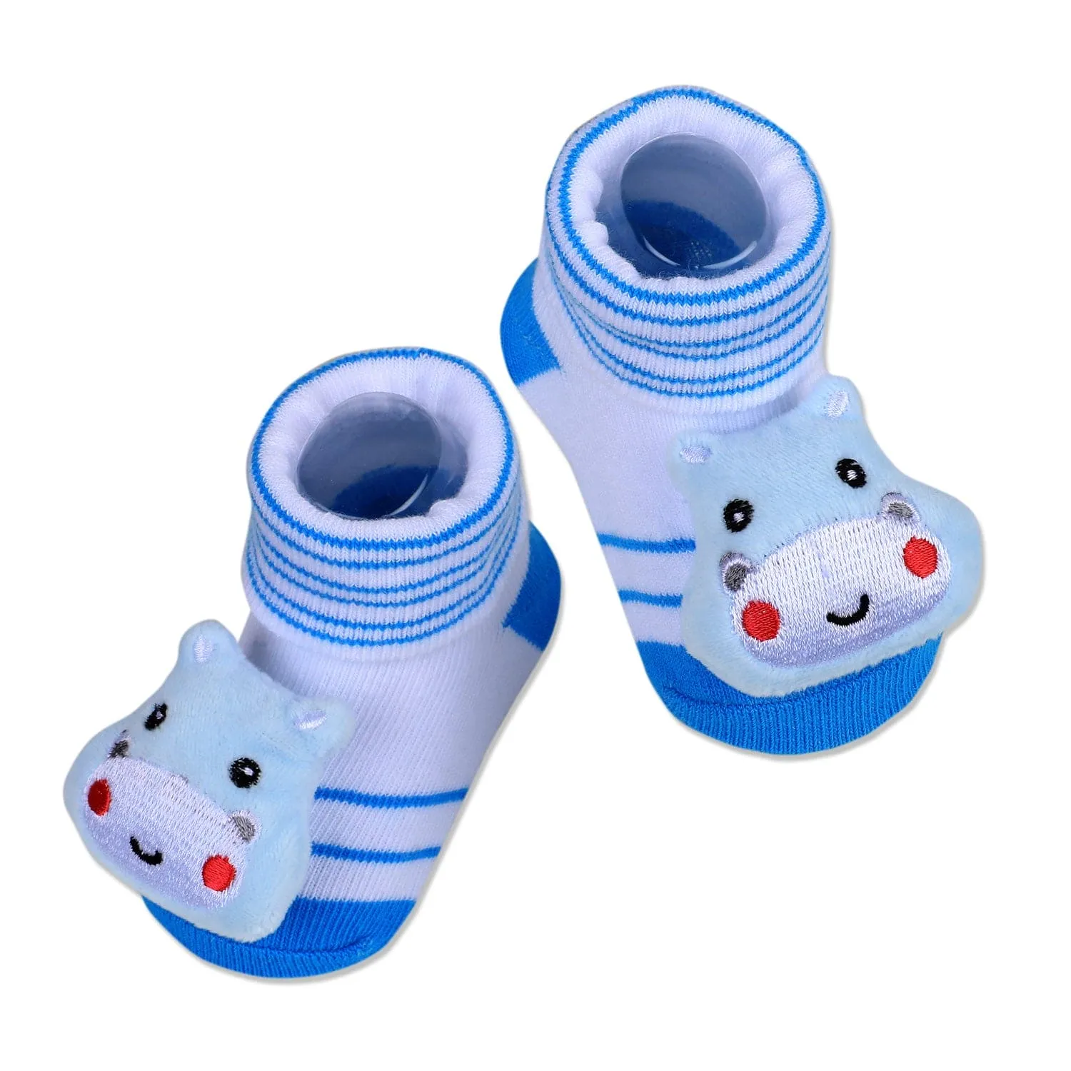 Baby Moo Little Hippo Cotton Anti-Skid 3D Socks - White