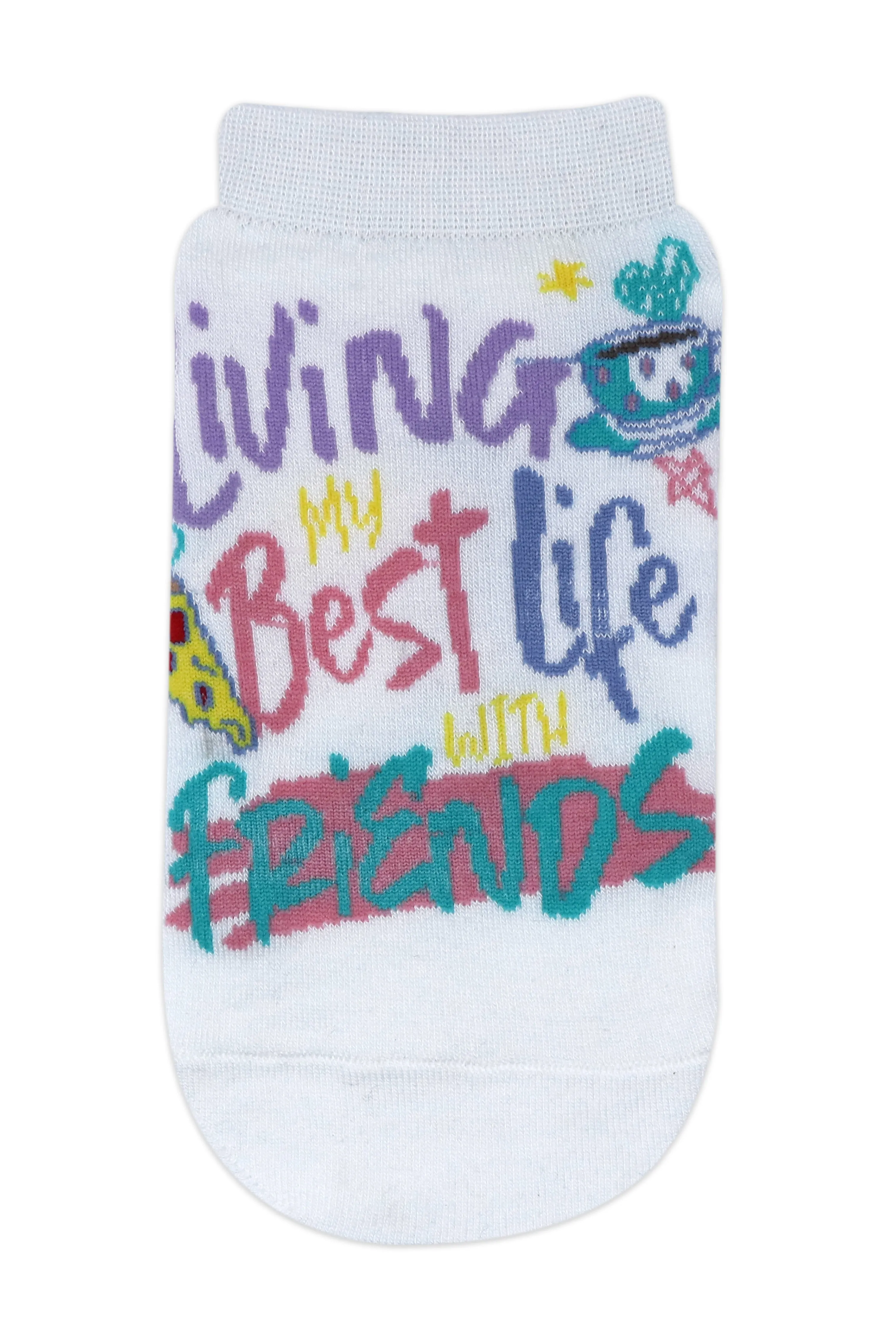 Balenzia x Friends  "You are my lobster" & "Living my best life with friends" Lowcut socks for women (Pack of 2 Pairs/1U) - White