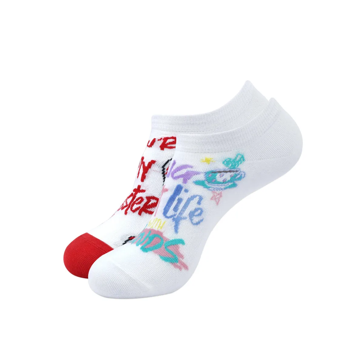 Balenzia x Friends  "You are my lobster" & "Living my best life with friends" Lowcut socks for women (Pack of 2 Pairs/1U) - White