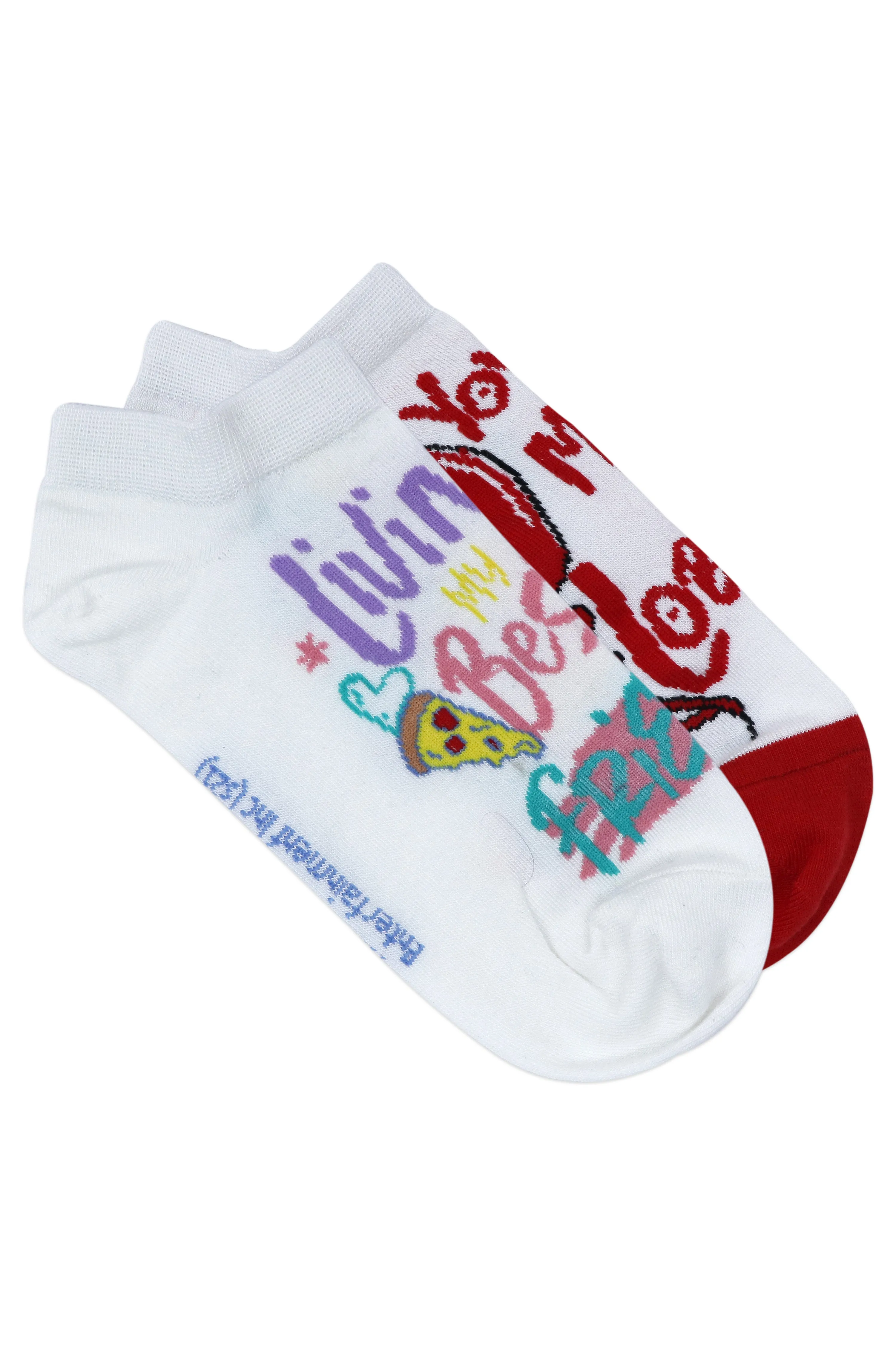 Balenzia x Friends  "You are my lobster" & "Living my best life with friends" Lowcut socks for women (Pack of 2 Pairs/1U) - White