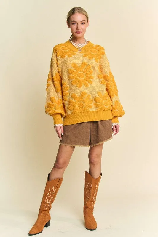 Big Flower Textured Sweater