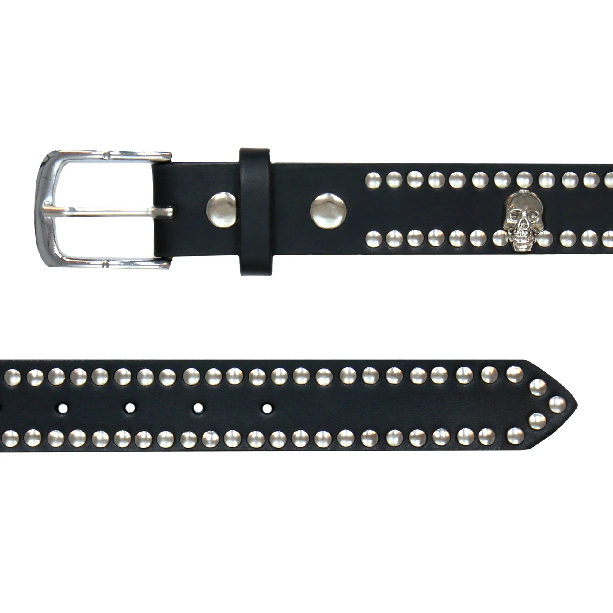 BLA1127 Leather Belt With Studs And Skulls