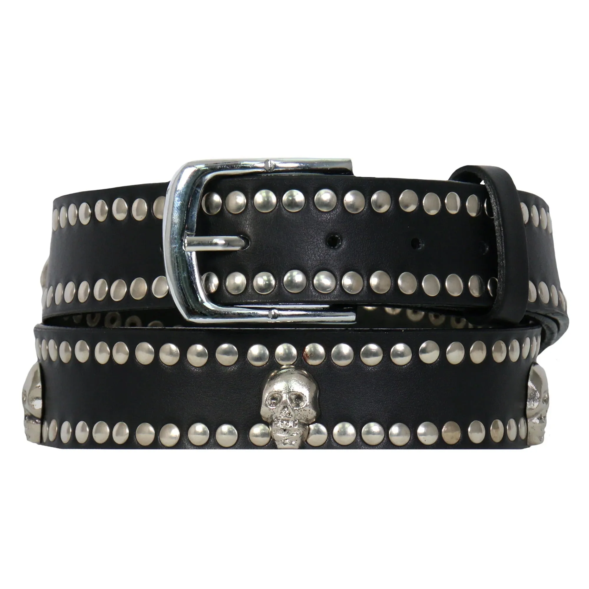 BLA1127 Leather Belt With Studs And Skulls