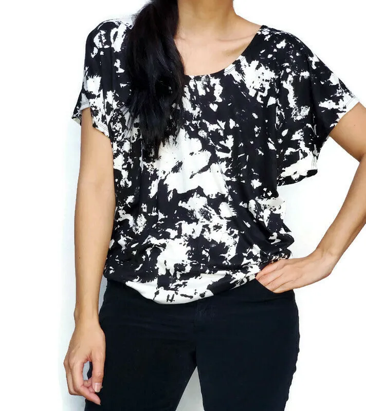 Black and White Tie Dye Dolman Top