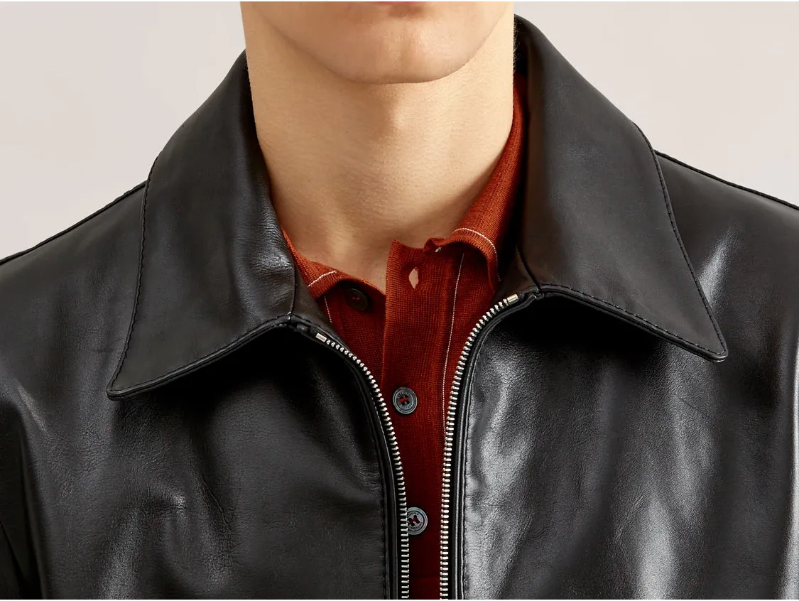 Black Calfskin Biker Jacket for Men - Vito