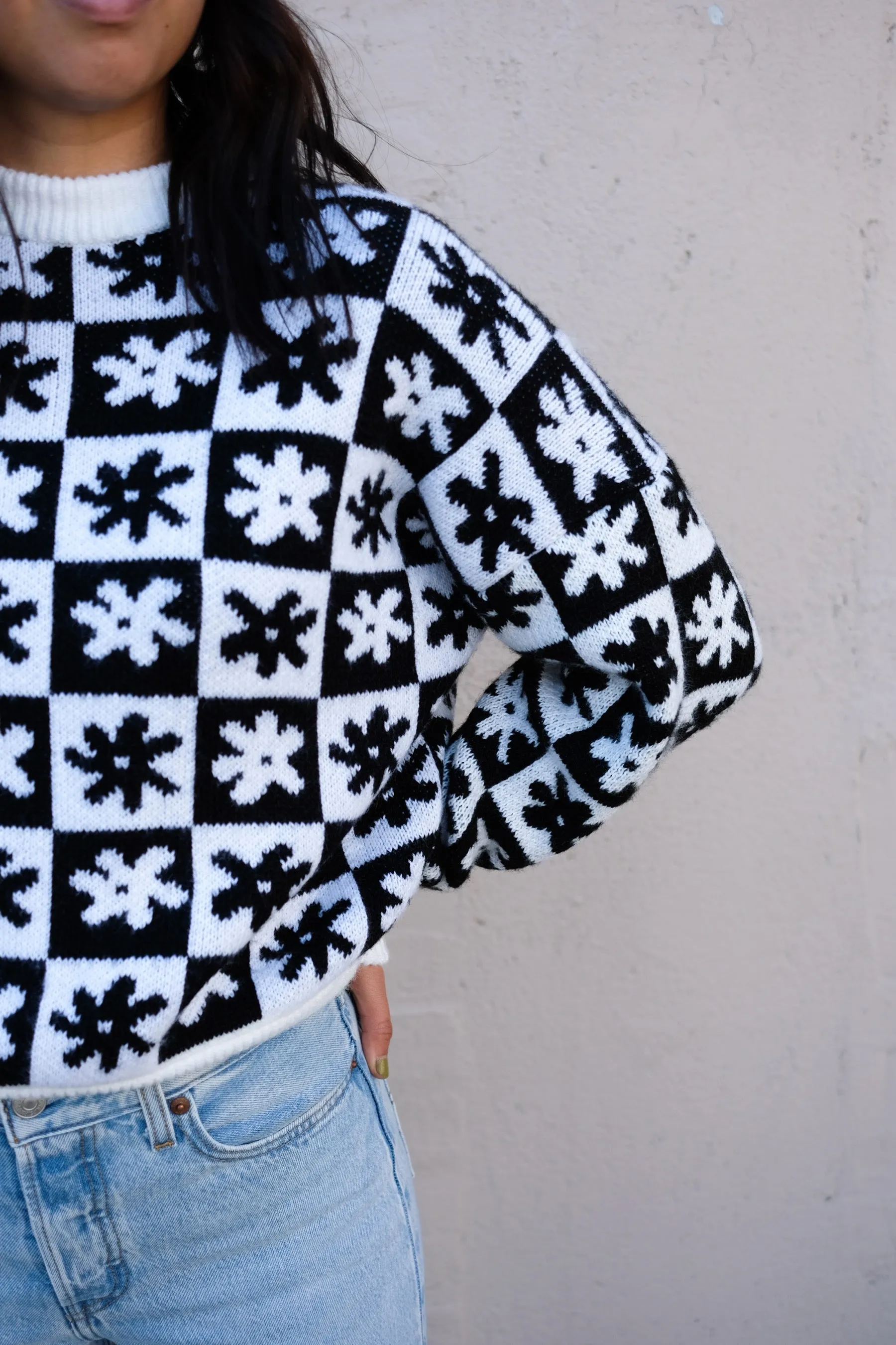 Black Daisy Check Emma Sweater