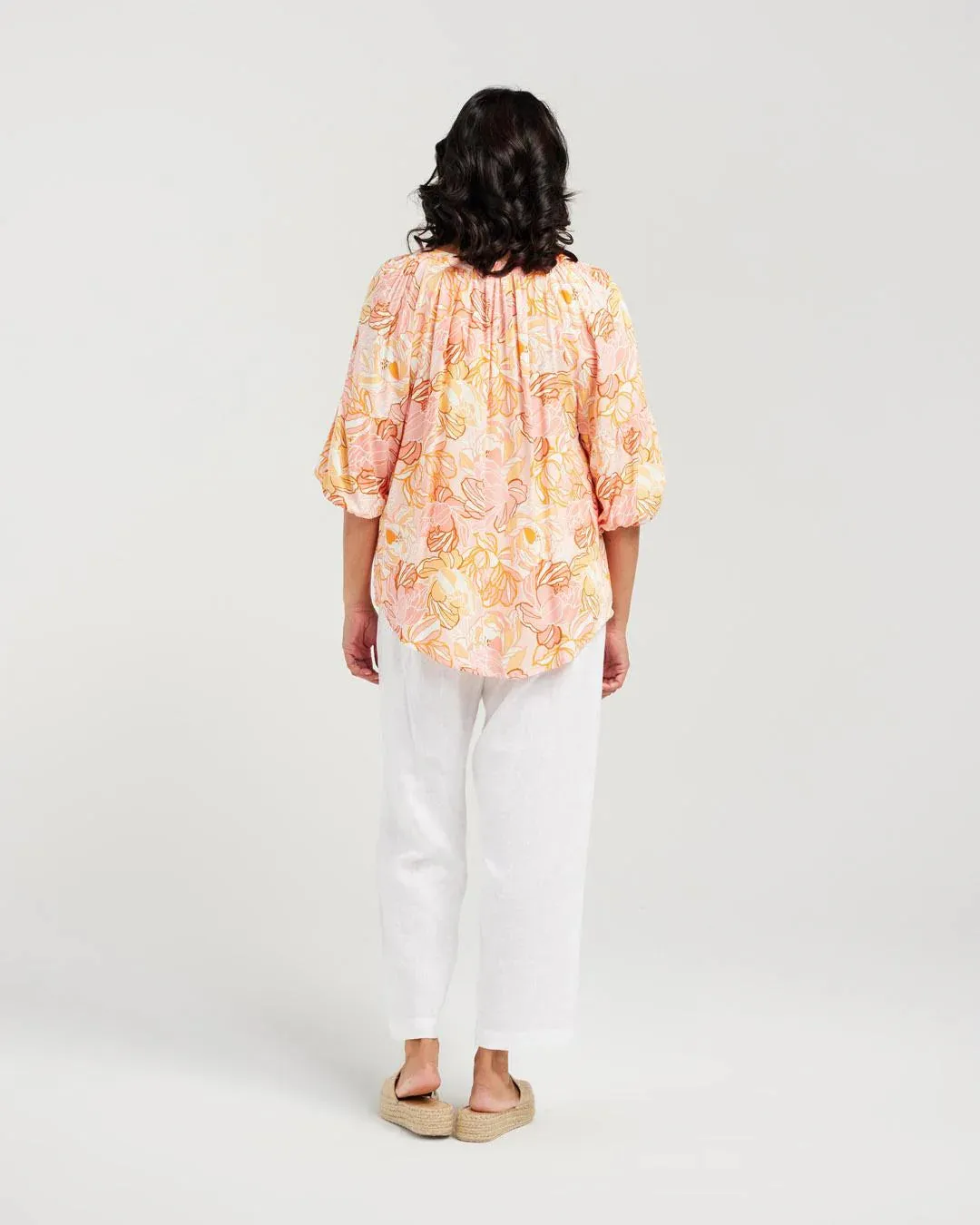 Blackstone Rose Gathered Sleeve Top - Apricot