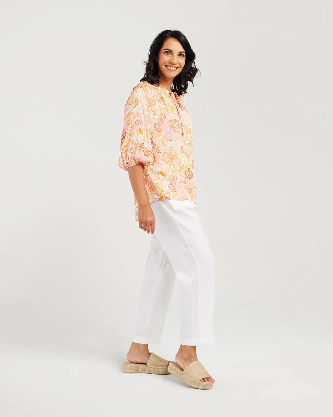 Blackstone Rose Gathered Sleeve Top - Apricot