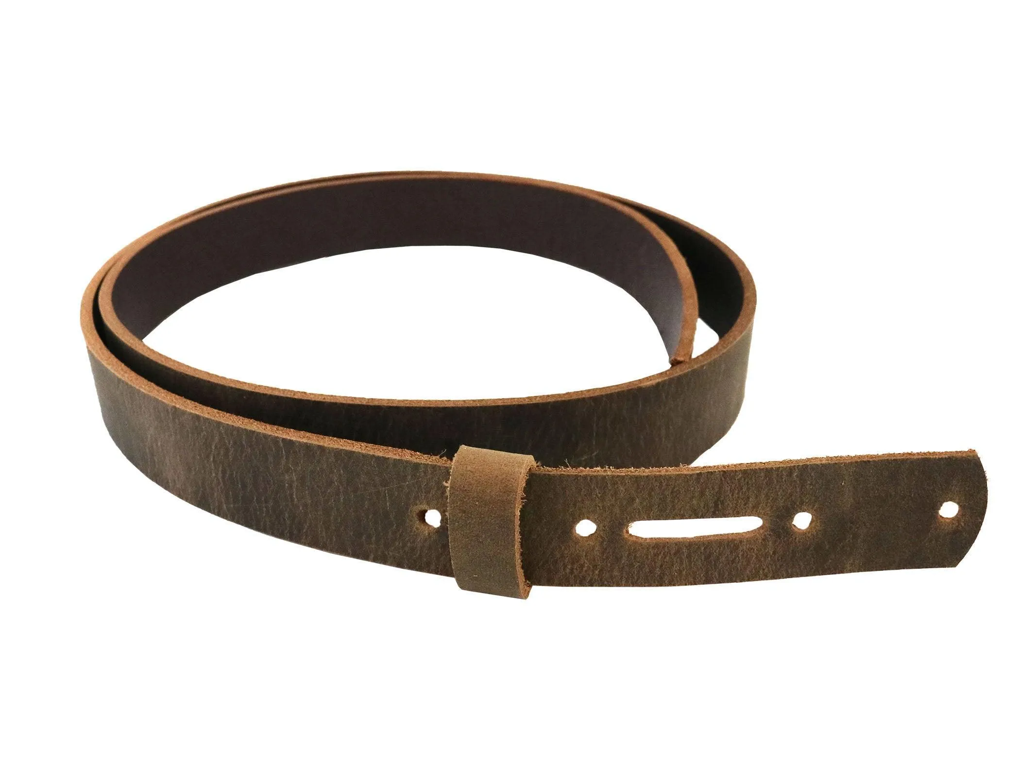 Brown Crazy Horse Buffalo Leather Belt Blank With Matching Keeper, 48"-60"  in length