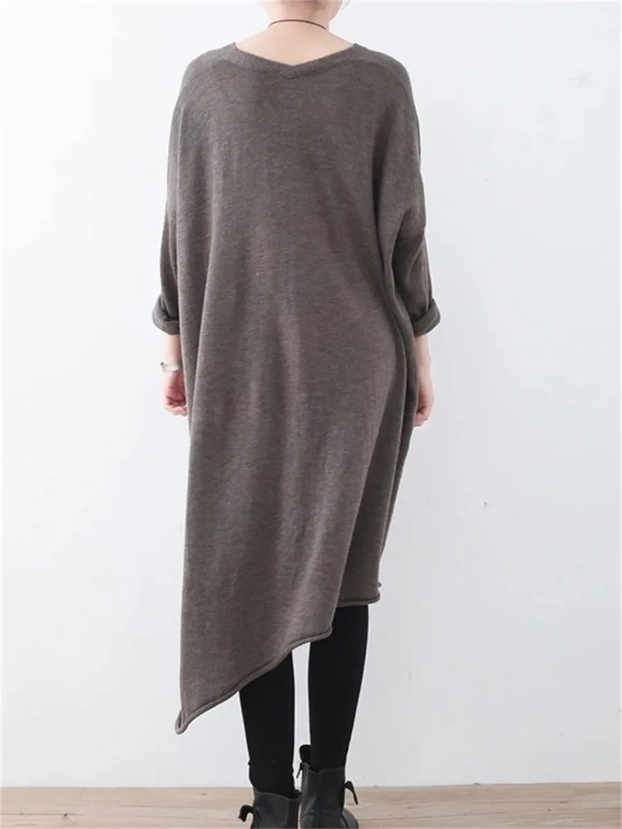 Casual Women'S Scarf V-Neck Irregular Sweater Dress