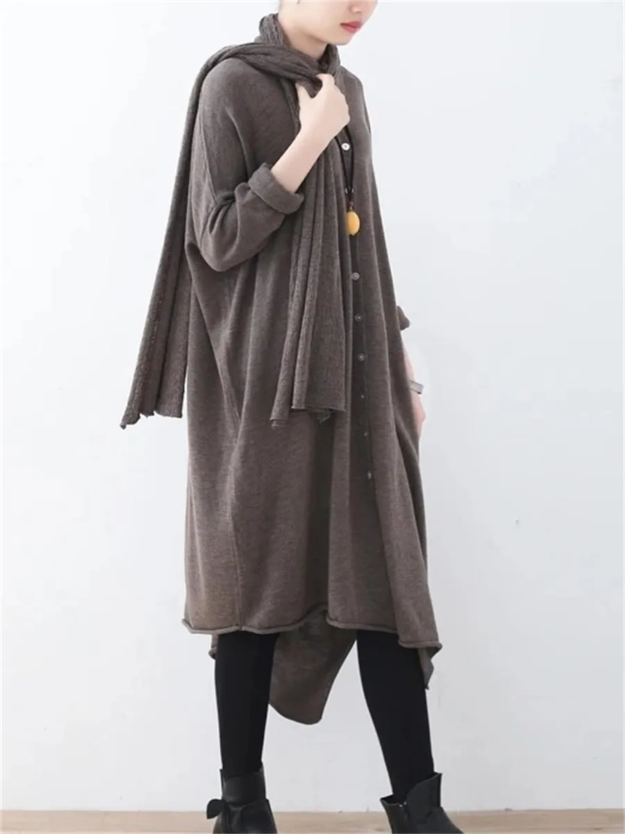 Casual Women'S Scarf V-Neck Irregular Sweater Dress