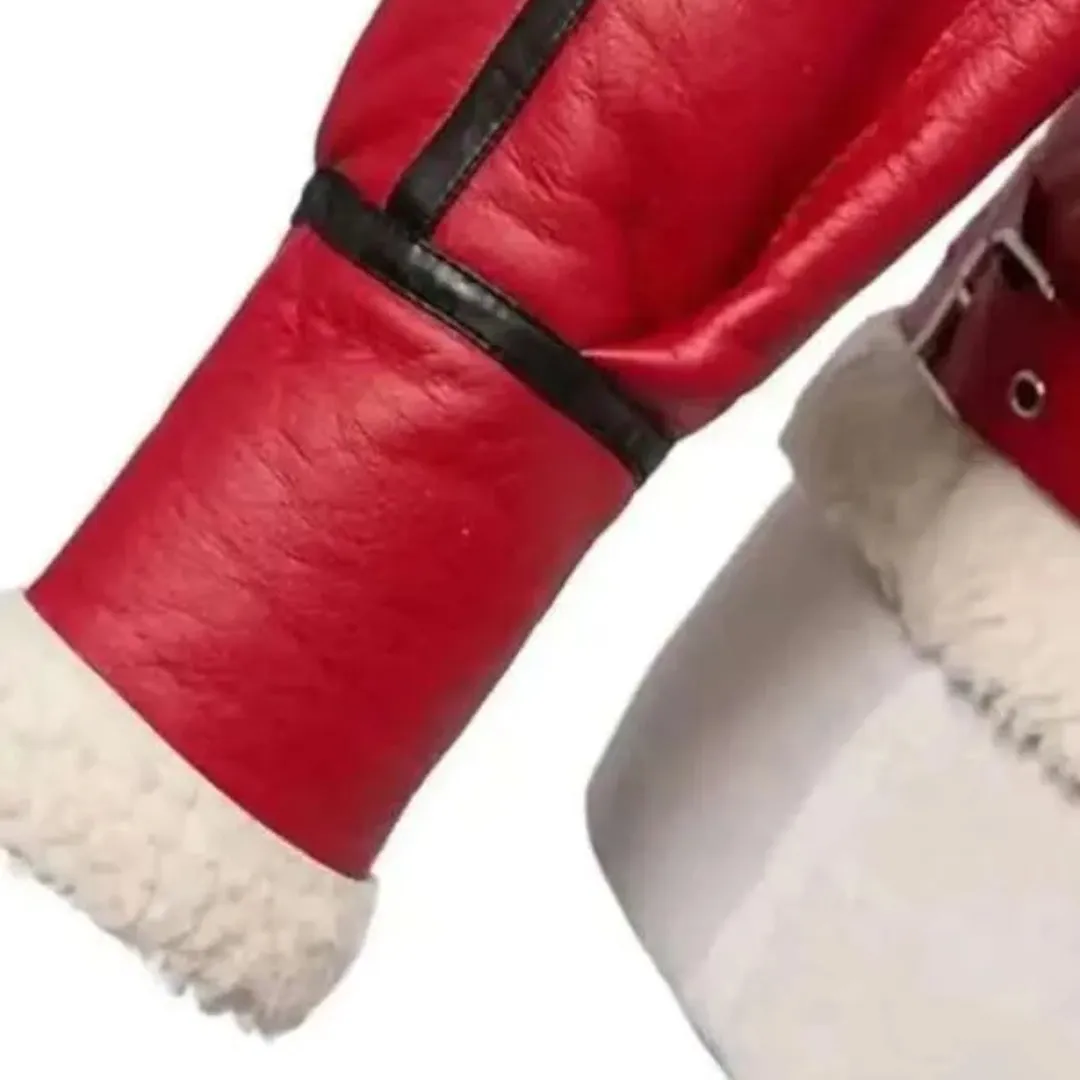 Christmas Red Shearling Leather Jacket