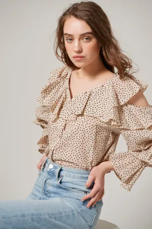 Cold Shoulder Long-Sleeved Blouse <br> -L.BEG dot-