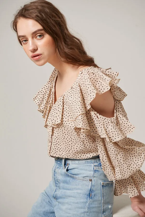 Cold Shoulder Long-Sleeved Blouse <br> -L.BEG dot-