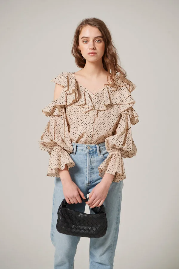 Cold Shoulder Long-Sleeved Blouse <br> -L.BEG dot-