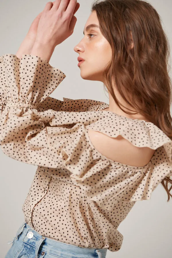 Cold Shoulder Long-Sleeved Blouse <br> -L.BEG dot-