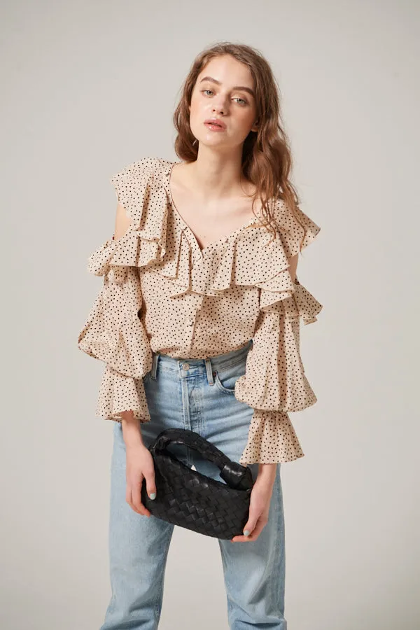 Cold Shoulder Long-Sleeved Blouse <br> -L.BEG dot-