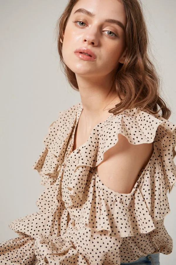 Cold Shoulder Long-Sleeved Blouse <br> -L.BEG dot-