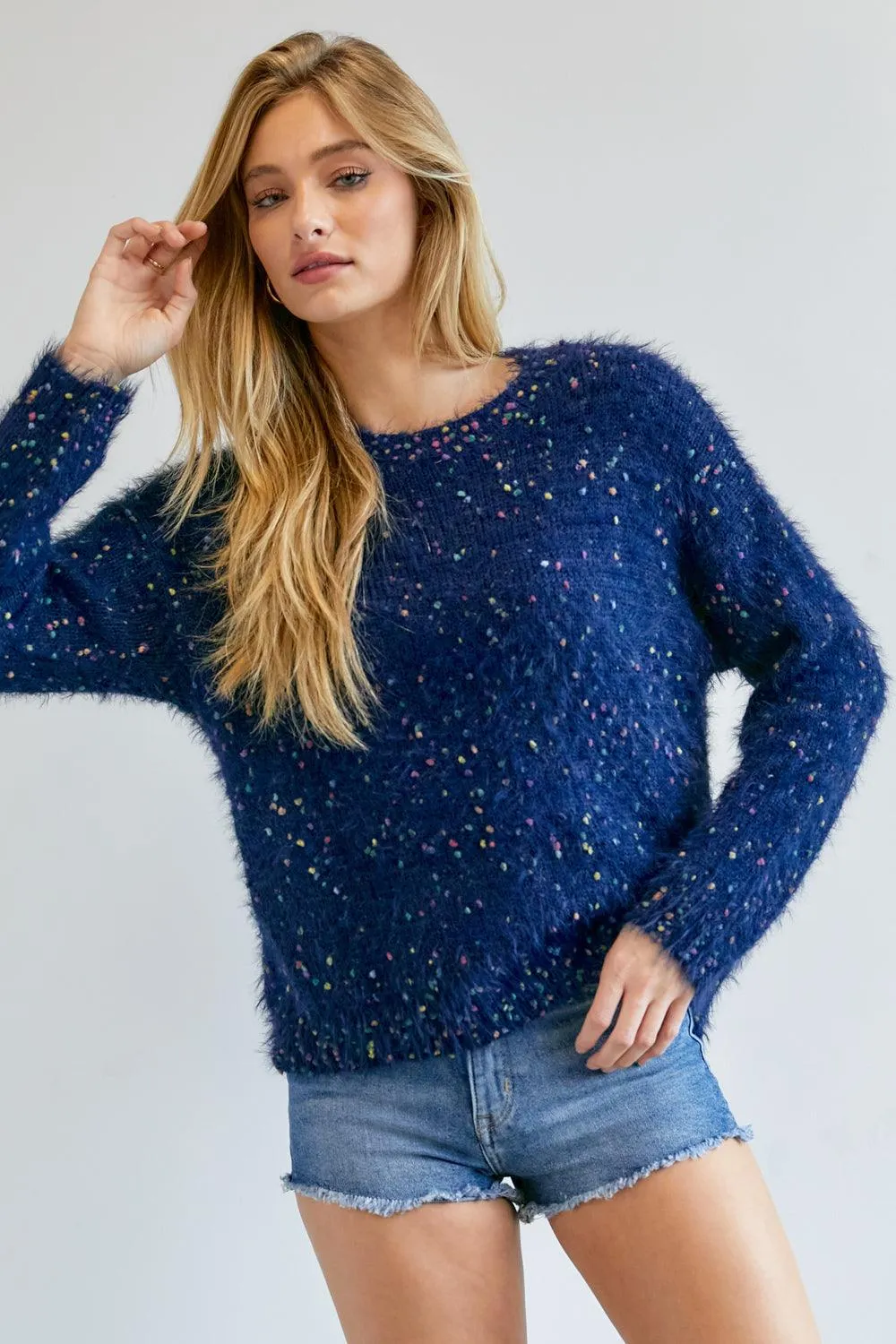 Cute Fuzzy Thick Knit Polak Dot Sweater