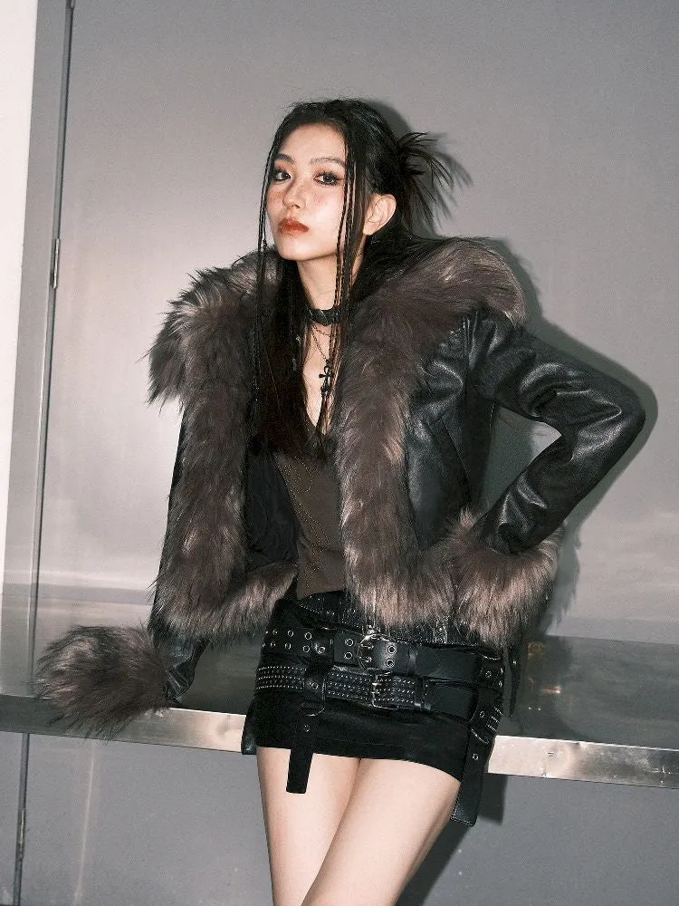 Faux raccoon fur collar do old thick coat【s0000004765】