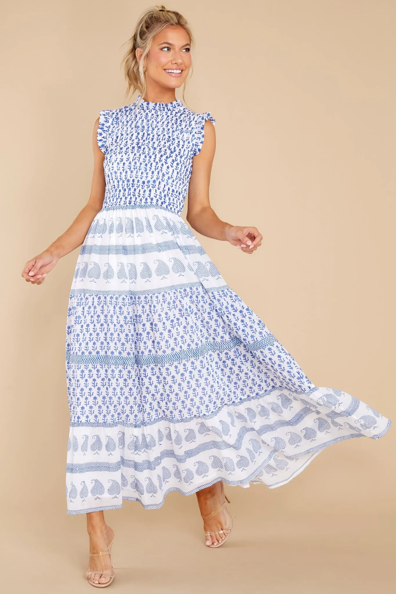 Flora Blue Sleeveless Smocked Maxi Dress