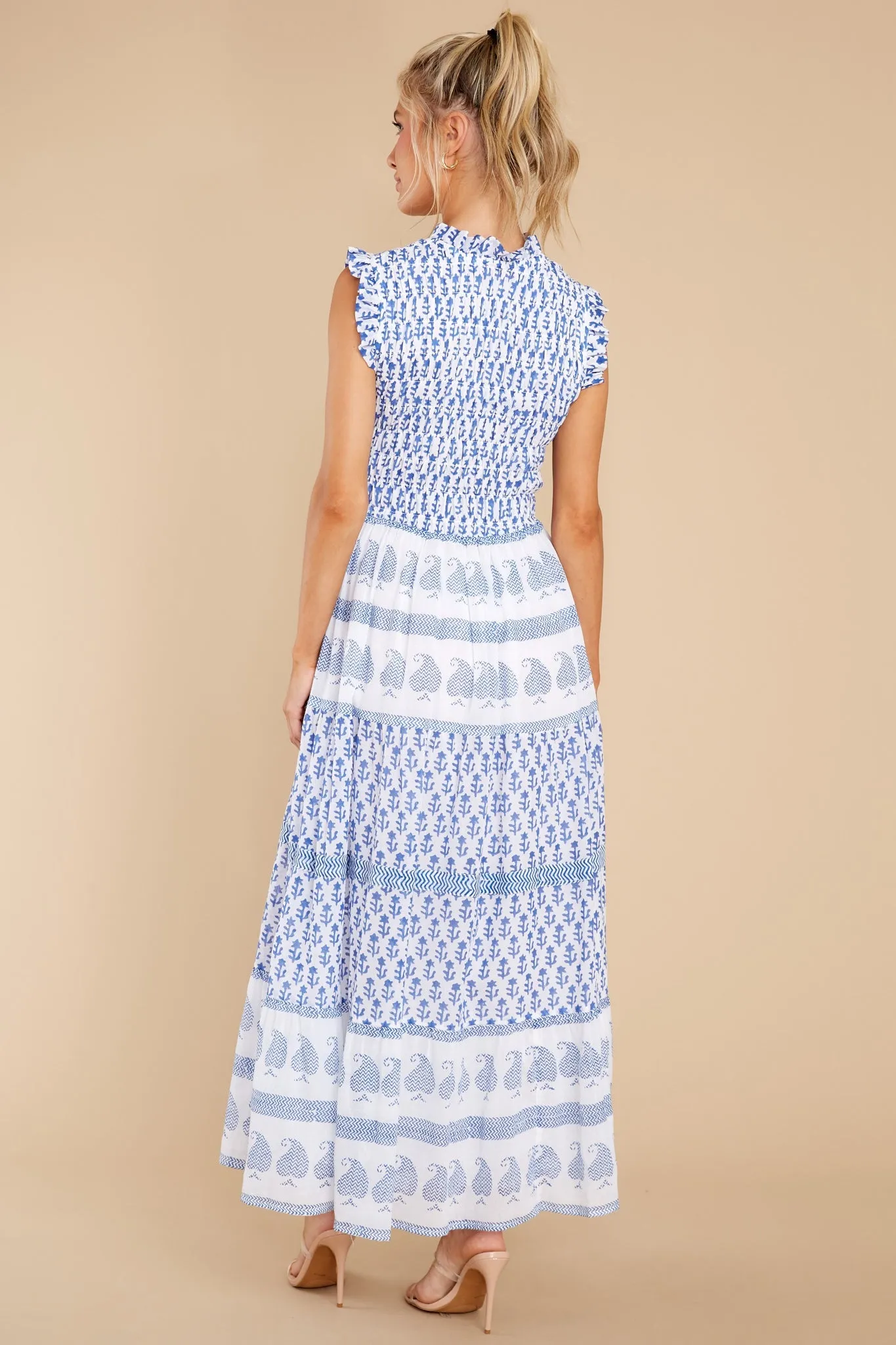 Flora Blue Sleeveless Smocked Maxi Dress