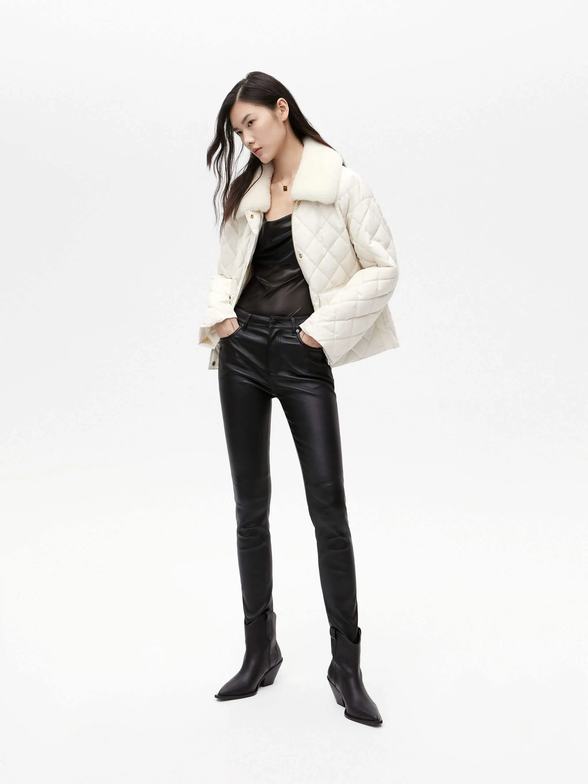 Fuzzy Collar Cropped Down Jacket