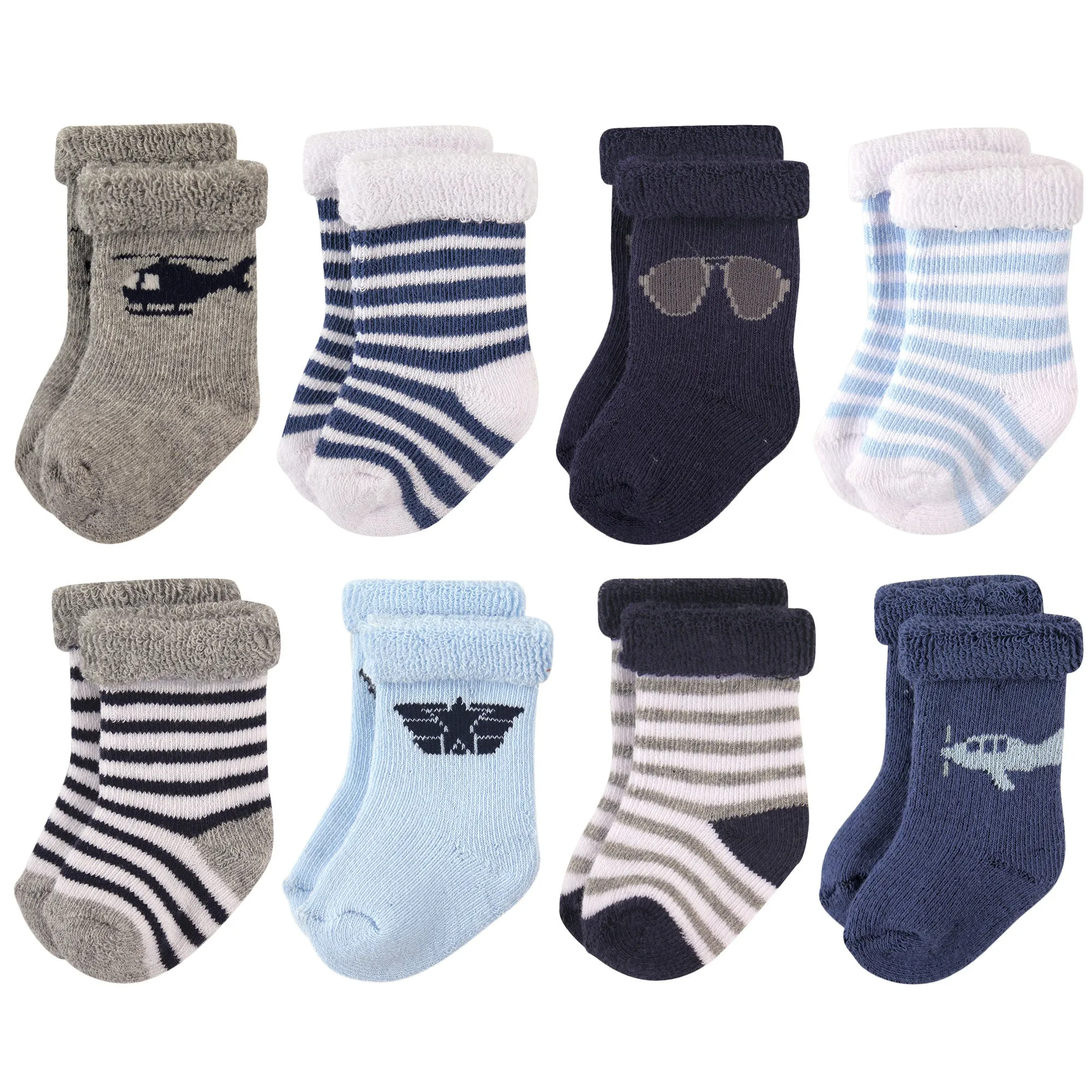 Hudson Baby Cotton Rich Newborn and Terry Socks, Aviator