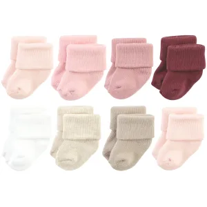 Hudson Baby Cotton Rich Newborn and Terry Socks, Solid Pink Neutral