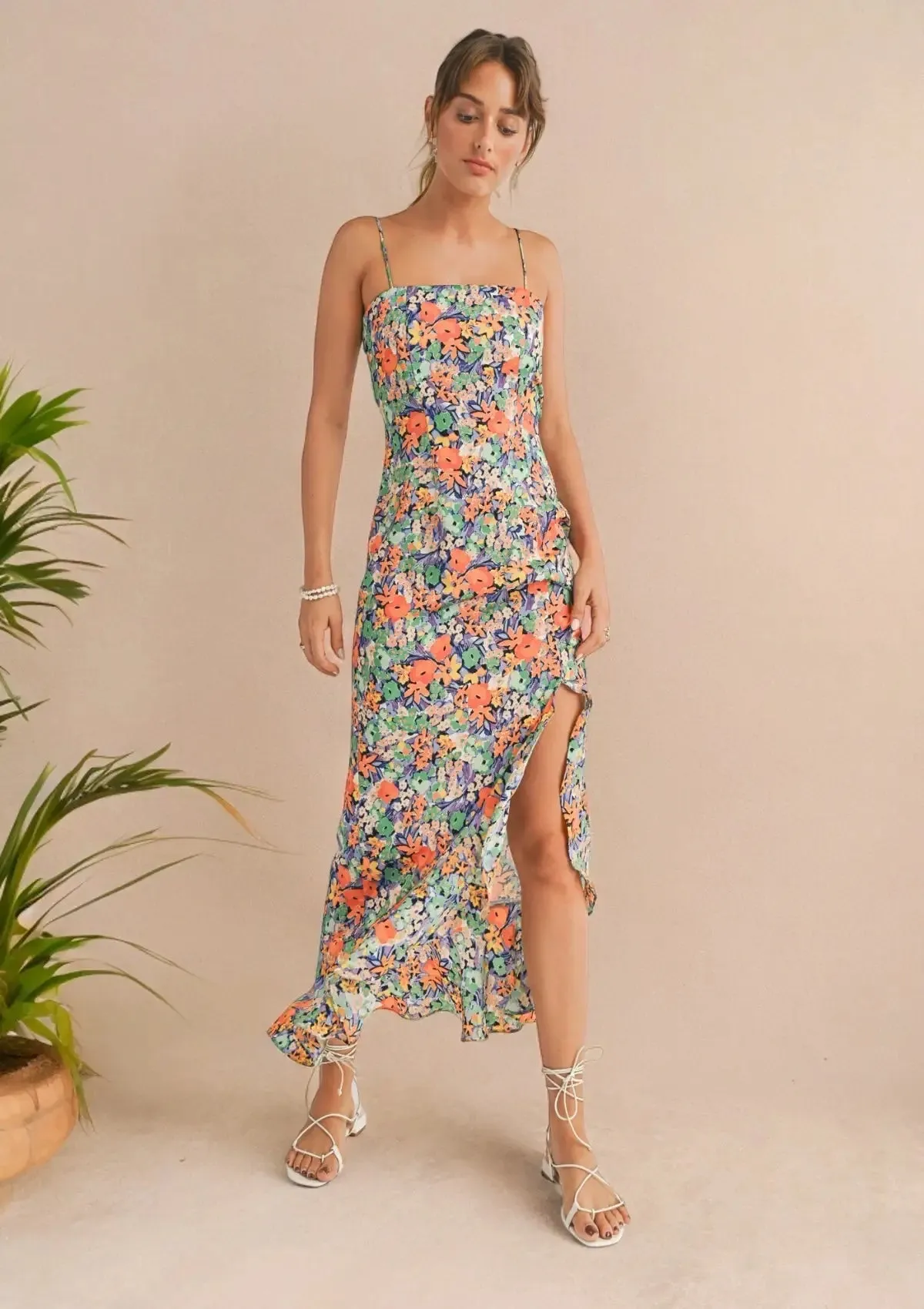 Island Life High Low Ruffled Maxi Dress - Navy Multi