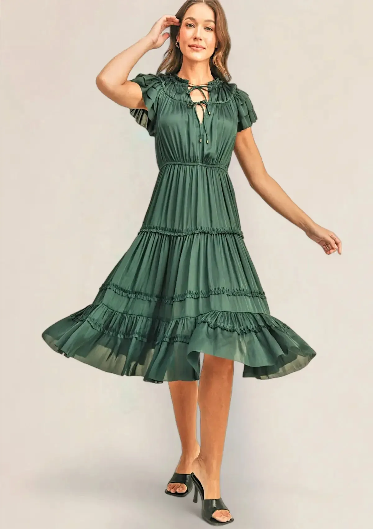 Kianna Ruffle Sleeve Dress - Teal