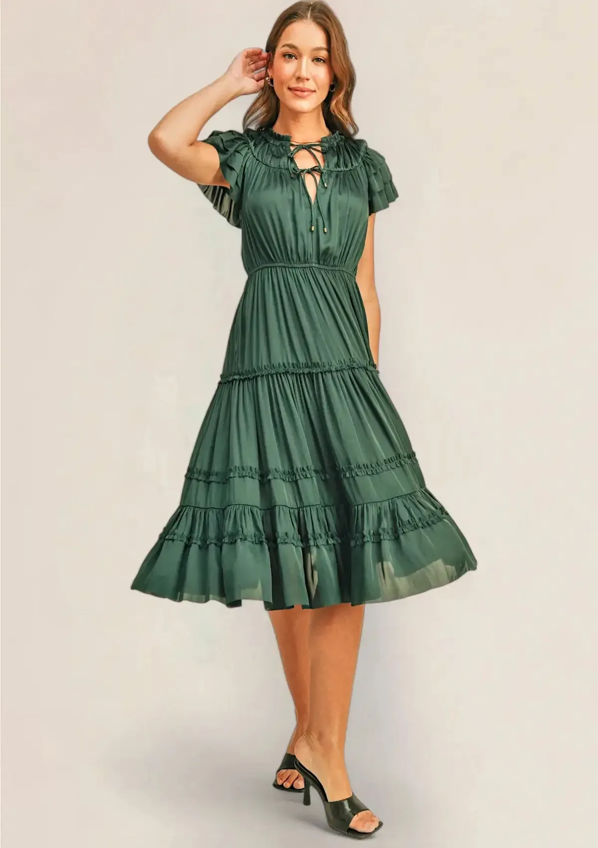 Kianna Ruffle Sleeve Dress - Teal