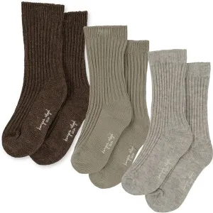 Konges Sløjd Socks 3-Pack Rib Soft Grey/Ment/Brown