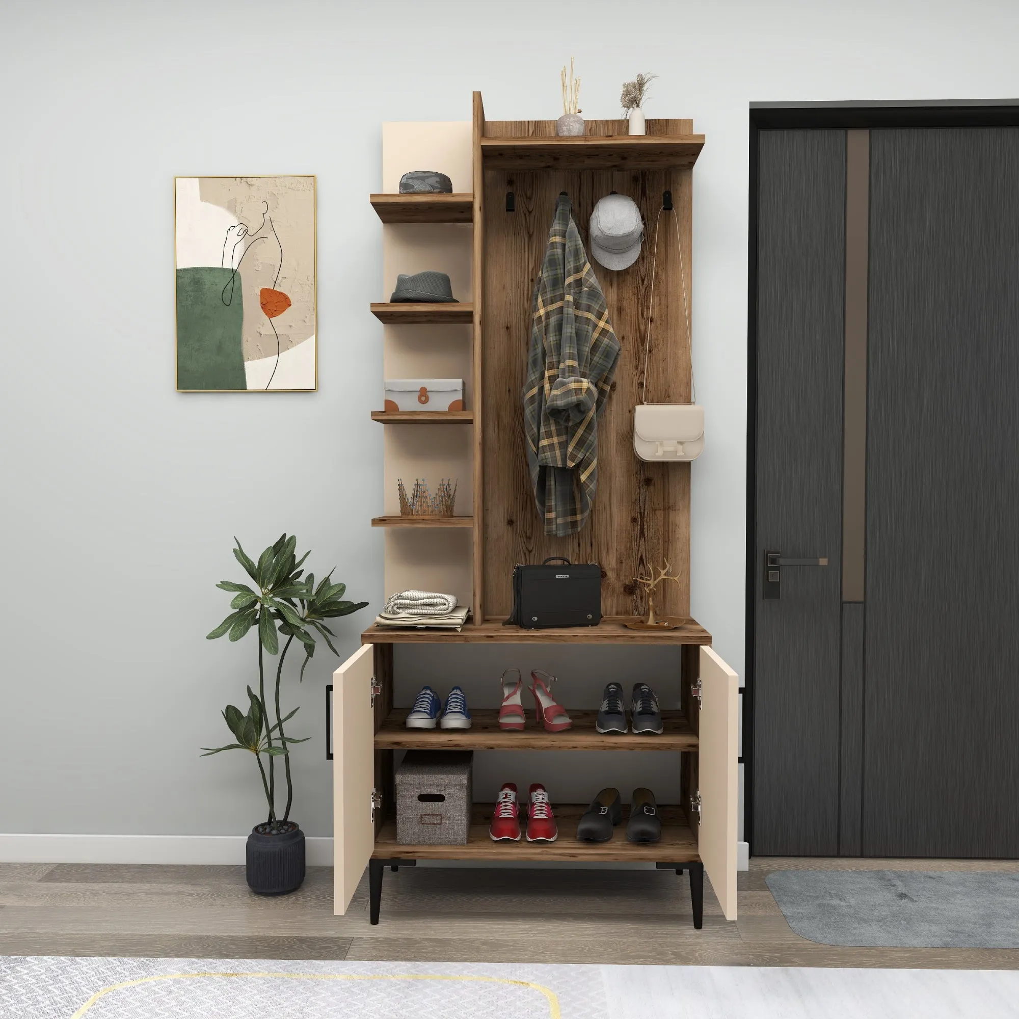 Lefteris Hallway Coat Rack with Shelves