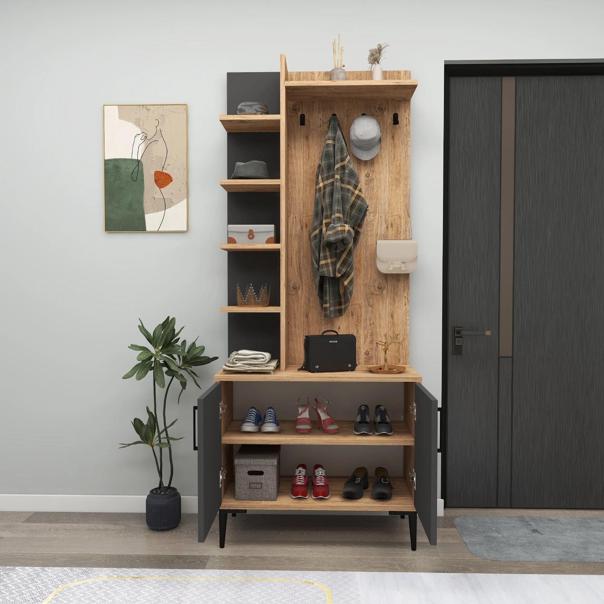 Lefteris Hallway Coat Rack with Shelves