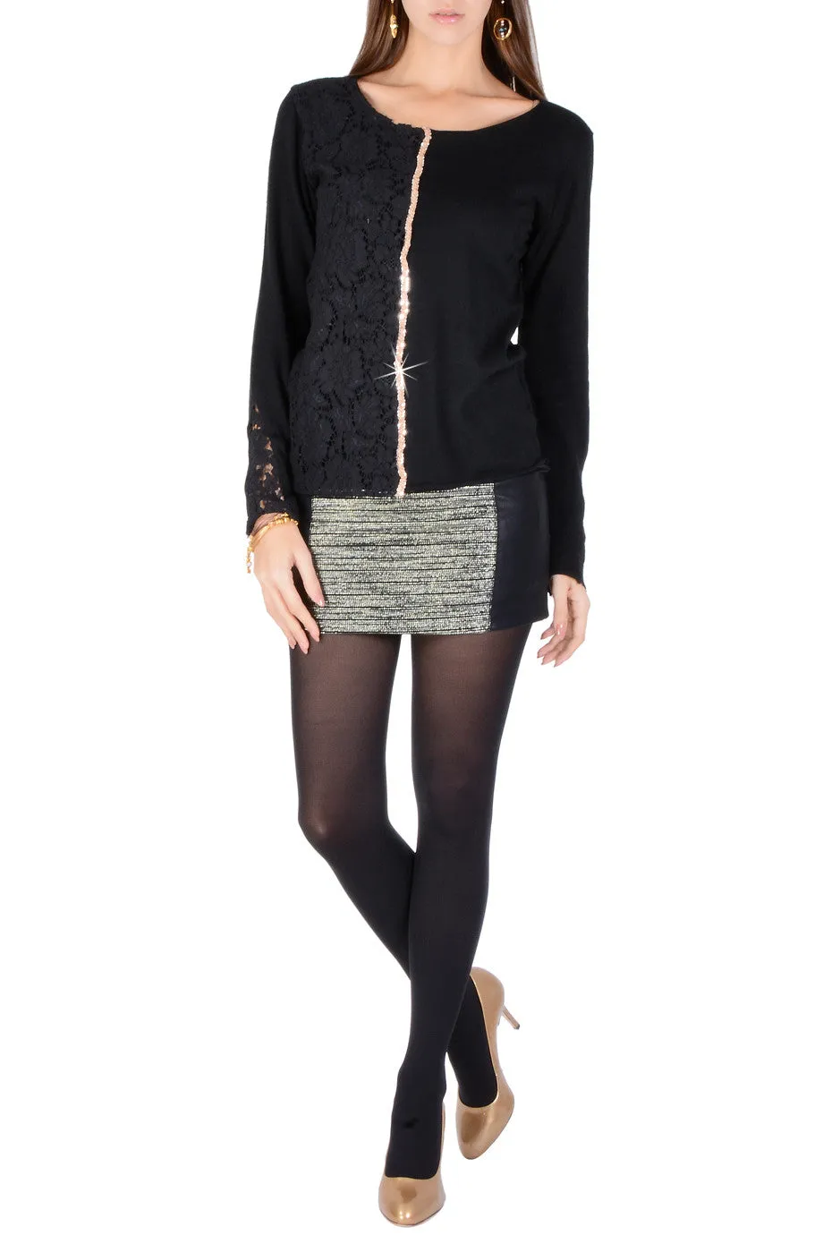 LUNA Black Lace Sequin Blouse