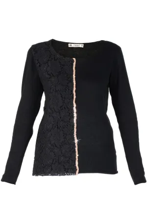 LUNA Black Lace Sequin Blouse