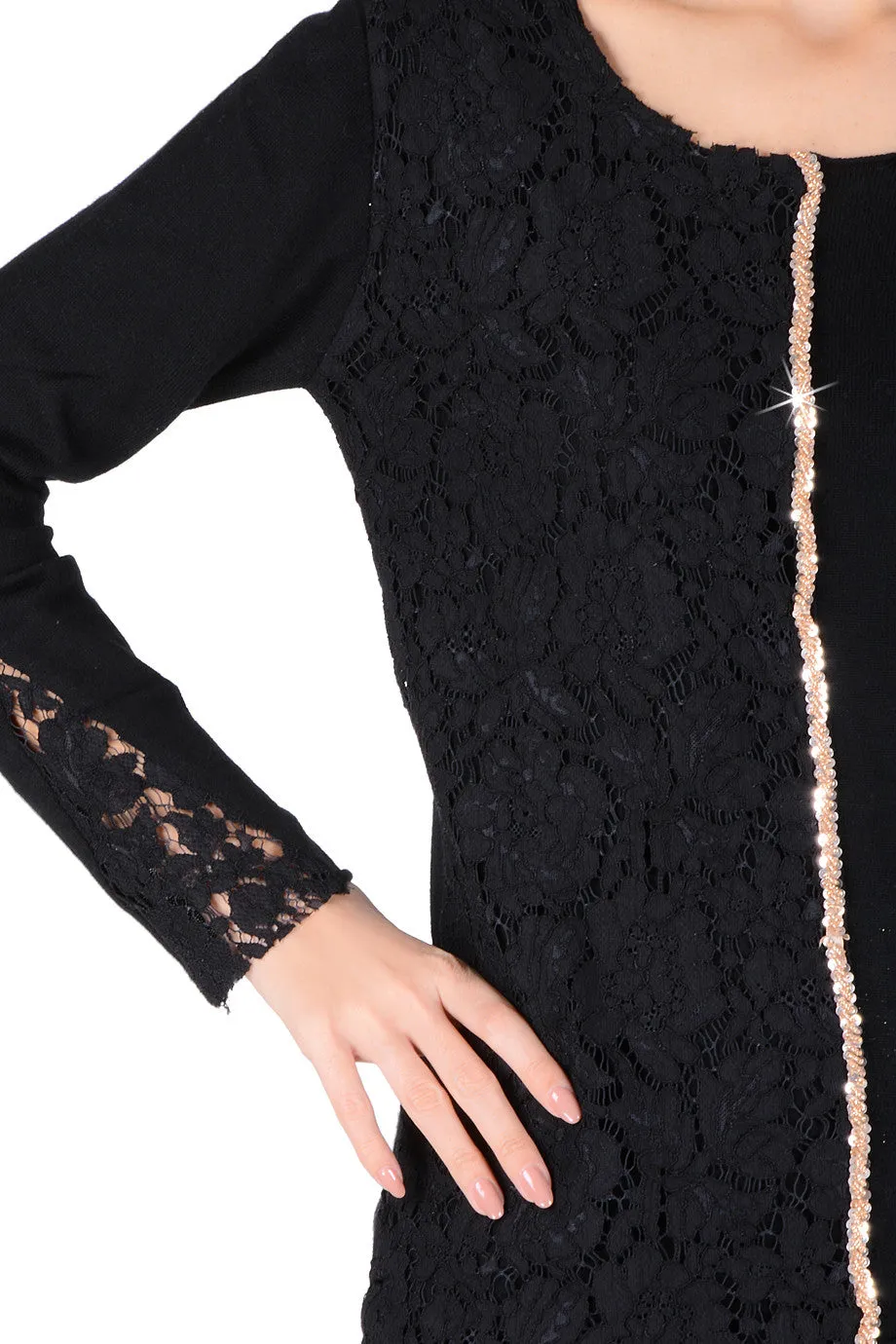 LUNA Black Lace Sequin Blouse