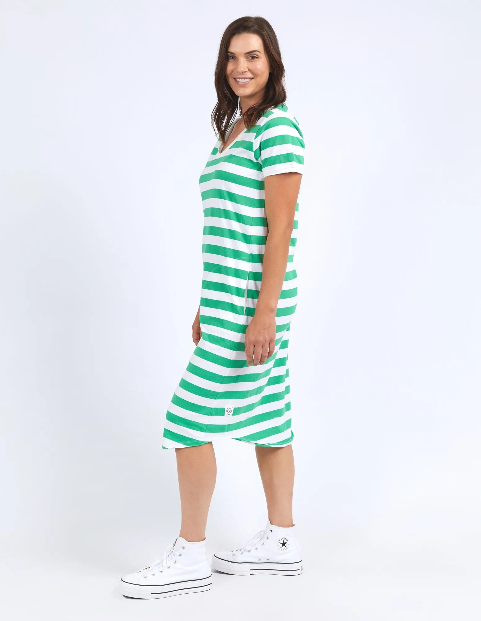 Maeve Midi Dress - Green Briar & White Stripe