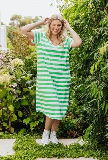 Maeve Midi Dress - Green Briar & White Stripe