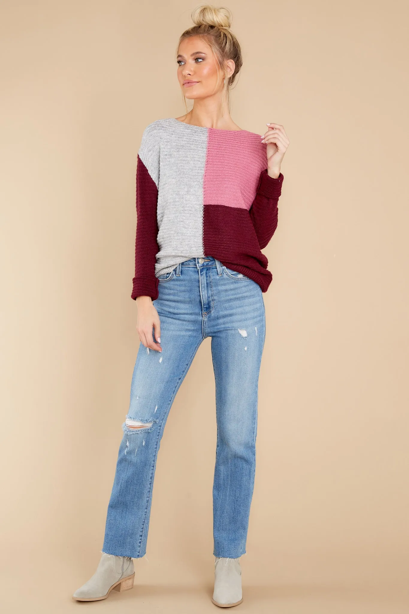 Memorable Outings Plum Colorblock Sweater